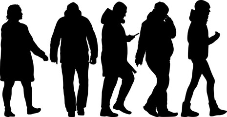 Silhouette Group of People Standing on White Background