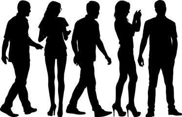 Silhouette Group of People Standing on White Background