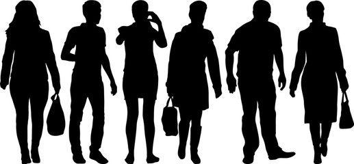 Silhouette Group of People Standing on White Background
