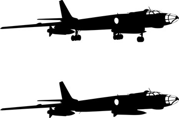 Silhouette military aircraft on a white background
