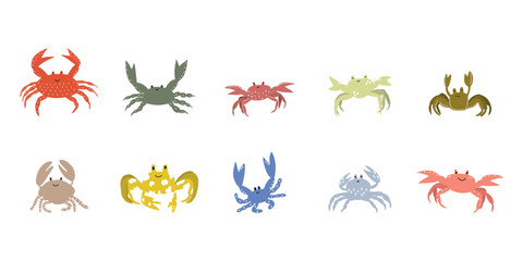 Fototapeta na wymiar Cute crab in Scandinavian style on a white background. Vector hand drawn kids illustration. Sea ocean. Underwater world
