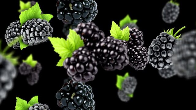 Falling blackberry Background, with Alpha Channel, Loop 
