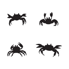 Black silhouette crab on a white background. Vector hand drawn kids illustration. Sea ocean. Underwater world