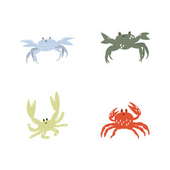 Cute crab in Scandinavian style on a white background. Vector hand drawn kids illustration. Sea ocean. Underwater world