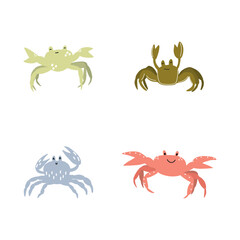 Cute crab in Scandinavian style on a white background. Vector hand drawn kids illustration. Sea ocean. Underwater world