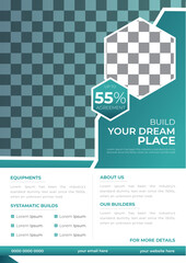 Real Estate Construction House Building Flyer, Leaflet Design Template