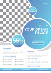 Real Estate Construction House Building Flyer, Leaflet Design Template