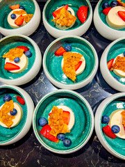 milk mousse or panna cotta - boiled cream - is northern Italian dessert made from cream, sugar,...
