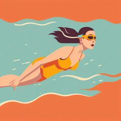 flat design of a woman swimming Generative Ai