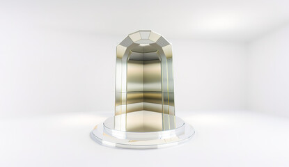 Generative AI glass podium and metal shiny material with white background and interior design with podium and stage. Abstract minimal scene with geometrical forms. Design for product presentation