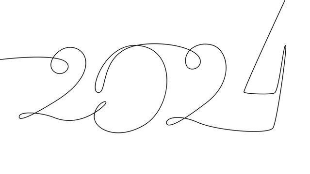 Linear drawing of numbers 2024. New year. One continuous line drawing of the inscription 2024