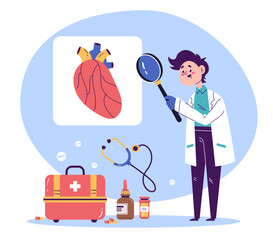 Medicine workers doctors characters making laboratory researches internal organs. Healthcare medical disease treatment pharmacy research concept. Vector cartoon graphic design element illustration