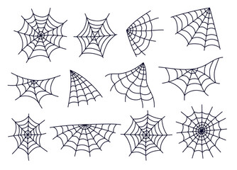 Spider web cobweb spiderweb net isolated on white background set. Vector cartoon graphic design element illustration