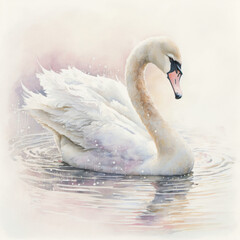 watercolor of a swan swimming in a lake Generative Ai - obrazy, fototapety, plakaty