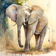 Fototapeta na wymiar watercolor of an african elephant on a white background