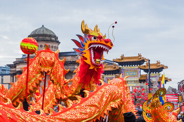 Dragon dance in Liverpool Chinatown - 563696109