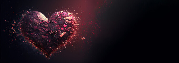Ethereal Exploding Heart Background For Valentine's Day, Copy space for adding text | Generative Art

