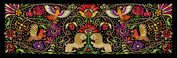 Classical luxury old fashioned royal decoration, historical ornament with lions, griffons and eagle Clip art, set of elements for design Vector illustration.