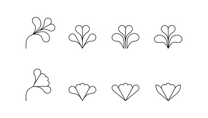 Set minimalistic outline petal and bud flowers icons vector illustration
