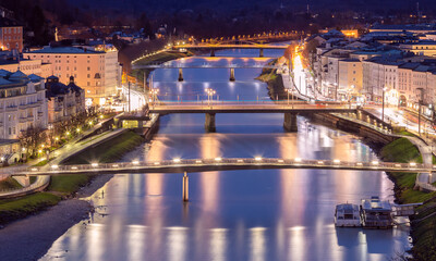 Fototapeta premium Salzburg. Picturesque view of the old historical part of the city at sunset.