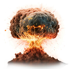 Explosion PNG. Realistic fiery explosion. Large fireball with black smoke on transparent background. - obrazy, fototapety, plakaty