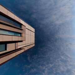 Low angle view of building against blue sky