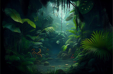 tropical forest with fog 