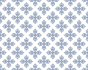 Jewish seamless pattern with star of David and Hamsa hand with eye vector illustration