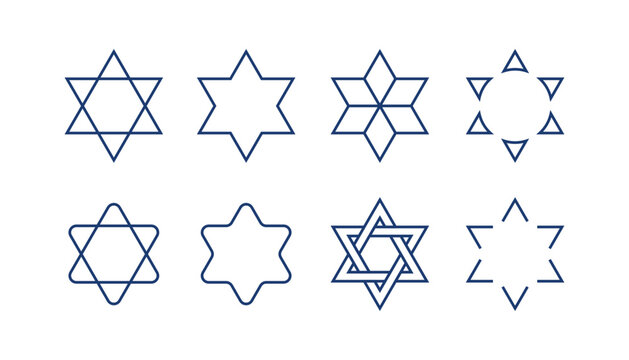 Hebrew modern Magen David stars in simple line style vector illustration with editable stroke