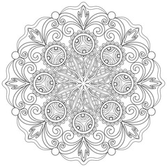 Colouring page-172, hand drawn, vector. Mandala 148, ethnic, swirl pattern, object isolated on white background.