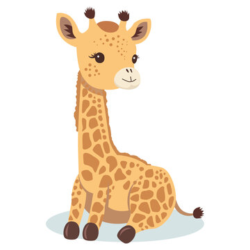 little baby giraffe. cute animal. flat vector illustration.