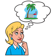Girl thinking about Retirement - A cartoon illustration of a Girl thinking about Retirement Plans. - 563701311