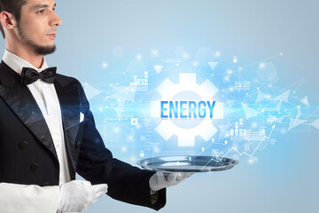 Waiter serving new technology concept