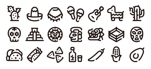 Mexico icon set (Soft bold line version)