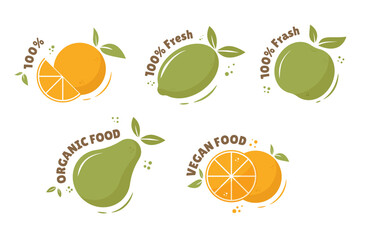 Eco, bio, organic and natural products sticker, label, badge and logo. Ecology healthy fuit icon.