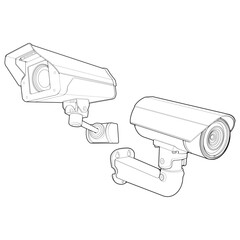 Set of cctv in line art vector style, isolated on white background. Cctv in line art vector style for coloring book.