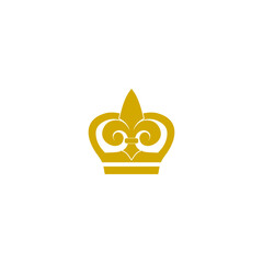 Golden crown with royal fleur de lis icon isolated on white background - obrazy, fototapety, plakaty