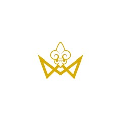Golden crown with royal fleur de lis icon isolated on white background © sljubisa