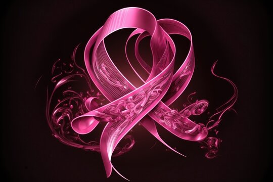 Cute design of breast cancer awareness pink ribbon on black background. Generative AI