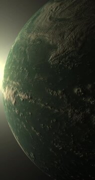Exoplanet Kepler 22b in the outer space with solar atmosphere. 4K Vertical