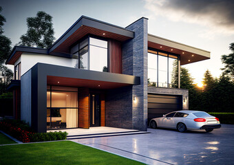 contemporary modern house with car
