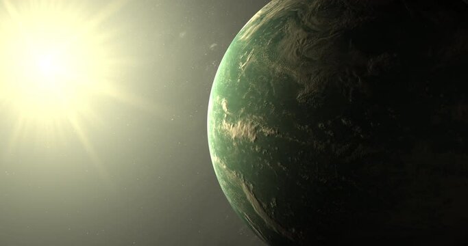 Exoplanet Kepler 22b in the outer space with solar atmosphere