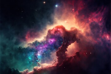 Galaxy with colorful nebula, shiny stars and heavy clouds, highly detailed Generative AI