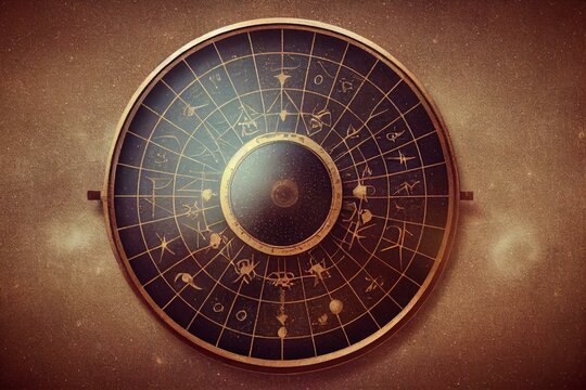 Ancient astronomical instruments on vintage paper background. Abstract old conceptual background on history, mysticism, astrology, science, etc.