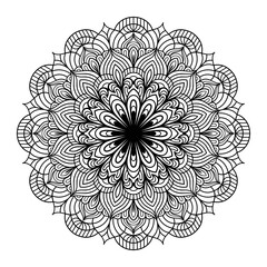 Mandala floral coloring page for adults relaxation, black and white mandala coloring page hand drawn outlined doodle line art, adult mandala for coloring page interior