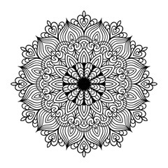 Mandala floral coloring page for adults relaxation, black and white mandala coloring page hand drawn outlined doodle line art, adult mandala for coloring page interior