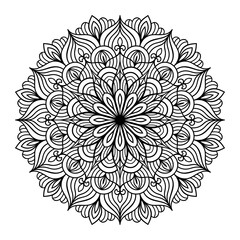 Mandala floral coloring page for adults relaxation, black and white mandala coloring page hand drawn outlined doodle line art, adult mandala for coloring page interior