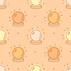 Vector seamless pattern with linear crystal balls on orange background. Modern design for fabric and paper, surface textures.	
