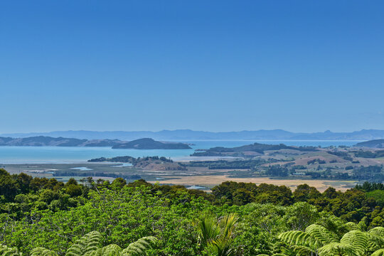 Clevedon Scenic Reserve. View from the top of the hill. Islands.