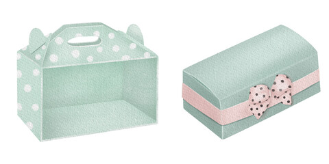 Set of mint packing boxes illustration, package clipart, isolated illustration 